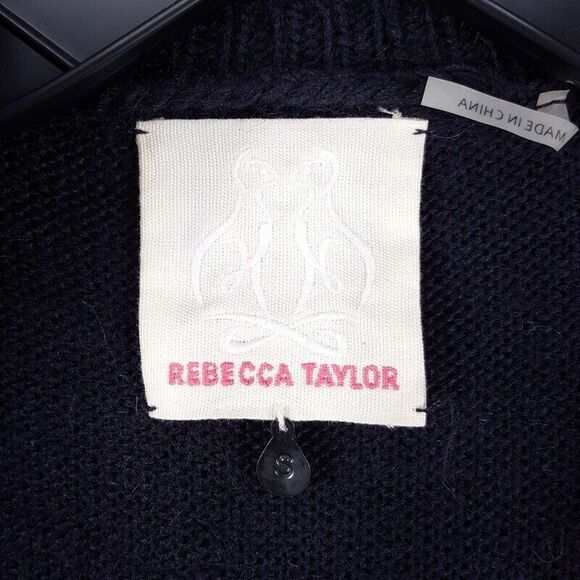 REBECCA TAYLOR Sweater Womens Small Purple Vest Open Wool Blend Fluffy Applique - Picture 2 of 7